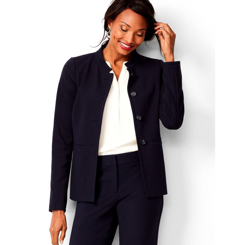 Talbots Coated Button Front Closure Blazer Jacket Size 6P Academia Career NWT